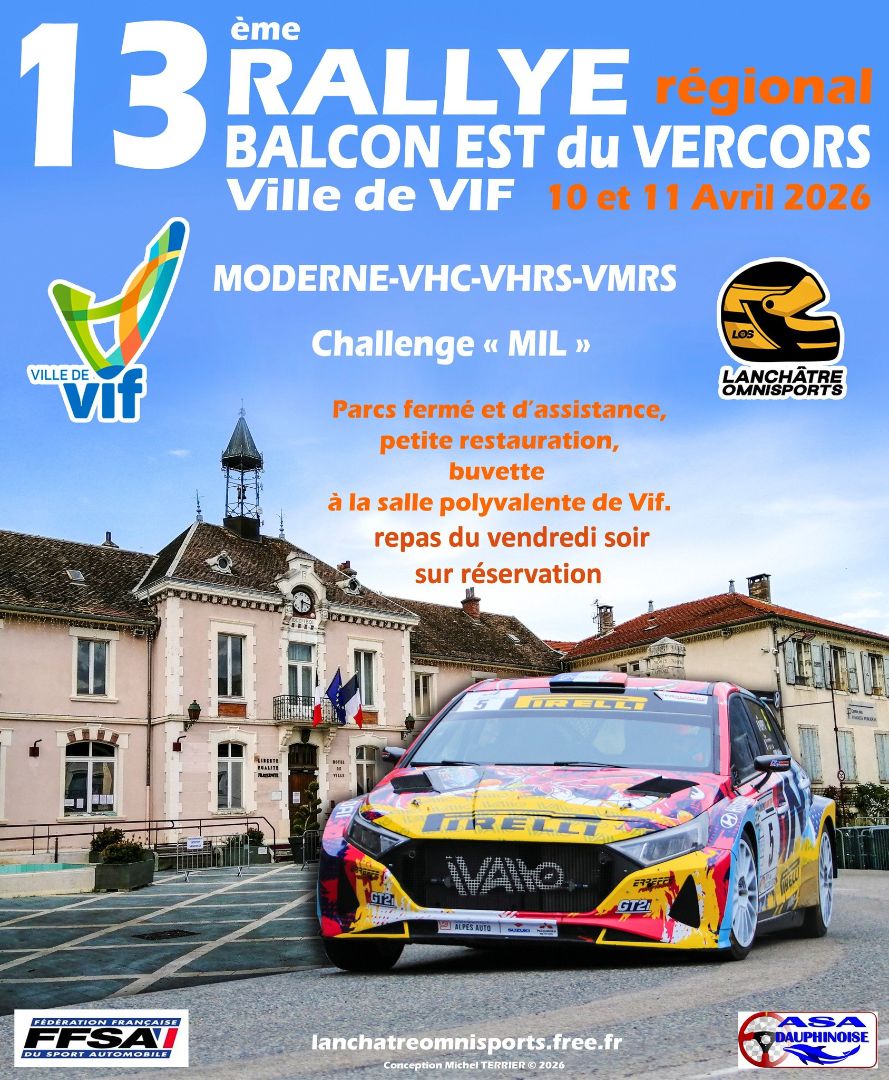 Affiche Rallye Balcon Est du Vercors 2026 Moderne, VHC, VHRS & VMRS