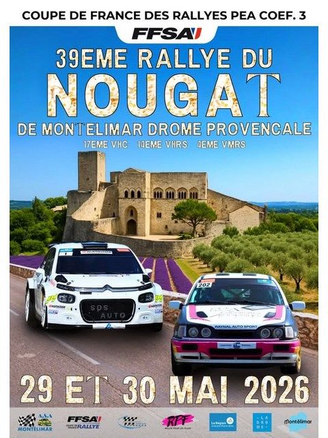 Affiche Rallye du Nougat de Montélimar - Drôme Provençale 2026 Moderne, VHC, VHRS et VMRS